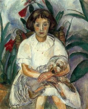 Joaquim Sunyer De Miro : Nina con un perro